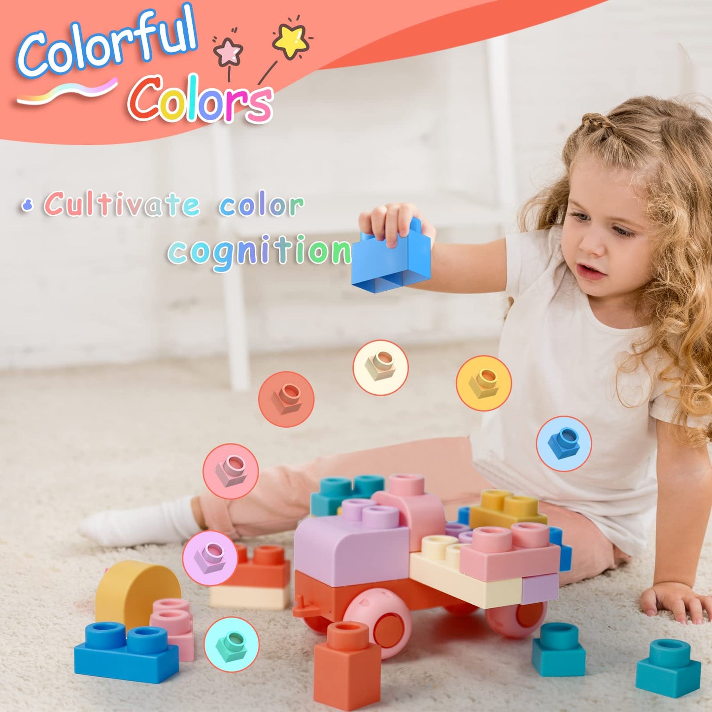 78 Pcs Top STEM Soft Building Block Sets for Kids Aged 18 months to 6 years.Mega Blocks for