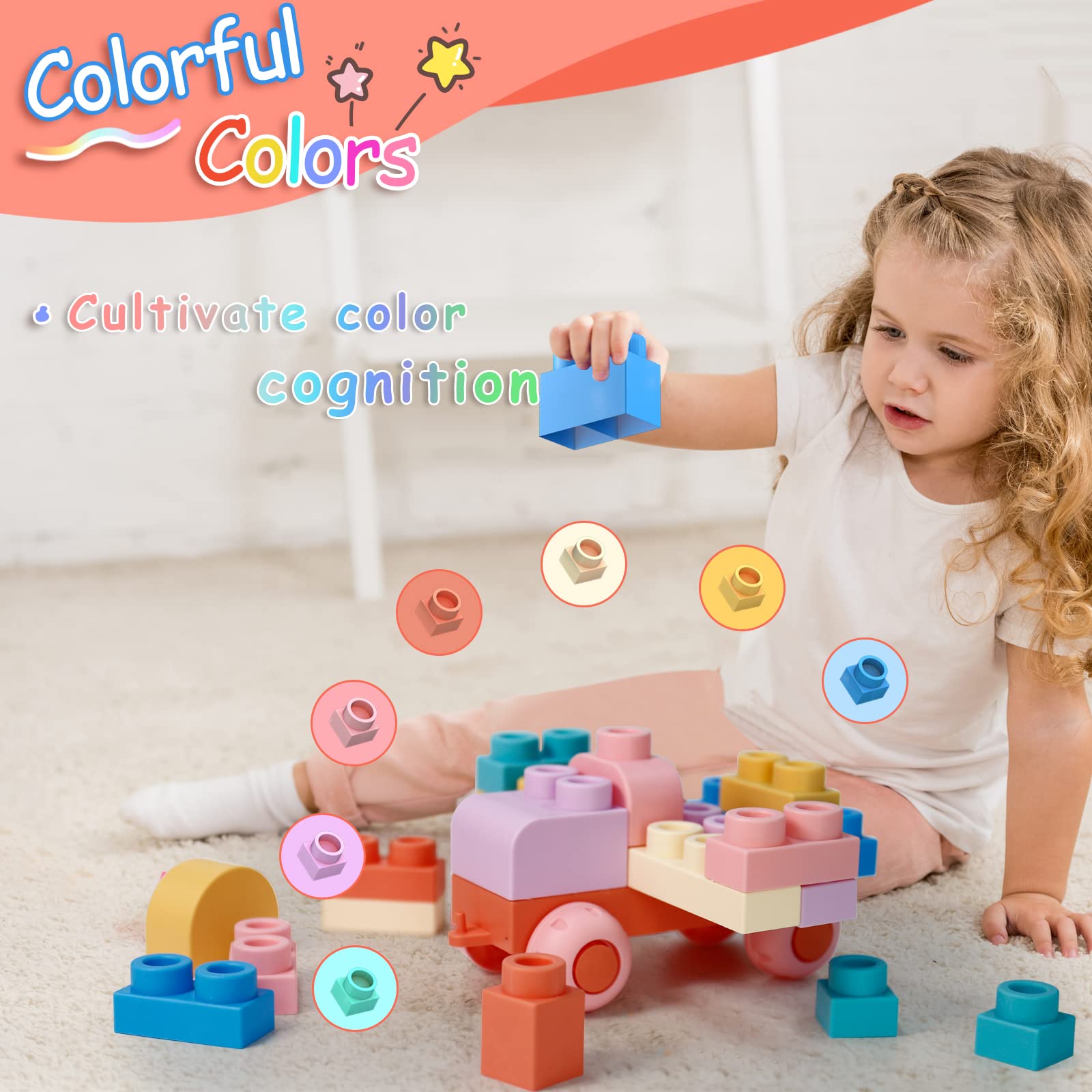 78 Pcs Top STEM Soft Building Block Sets for Kids Aged 18 months to 6 years.Mega Blocks for