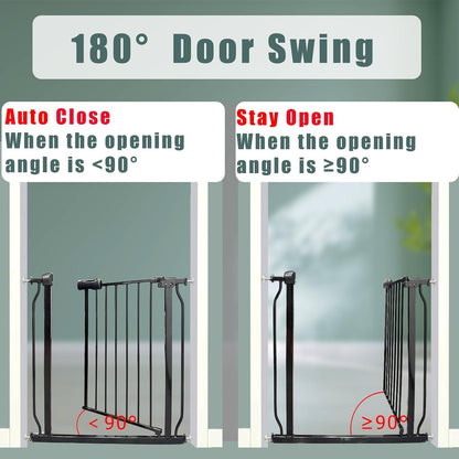 Heavy Duty Baby & Dog Safety Gate, Extra Wide 85.8-90.5 Inch,Black Metal, Pressure Mounted No Drilling Pet Gate for Large Openings