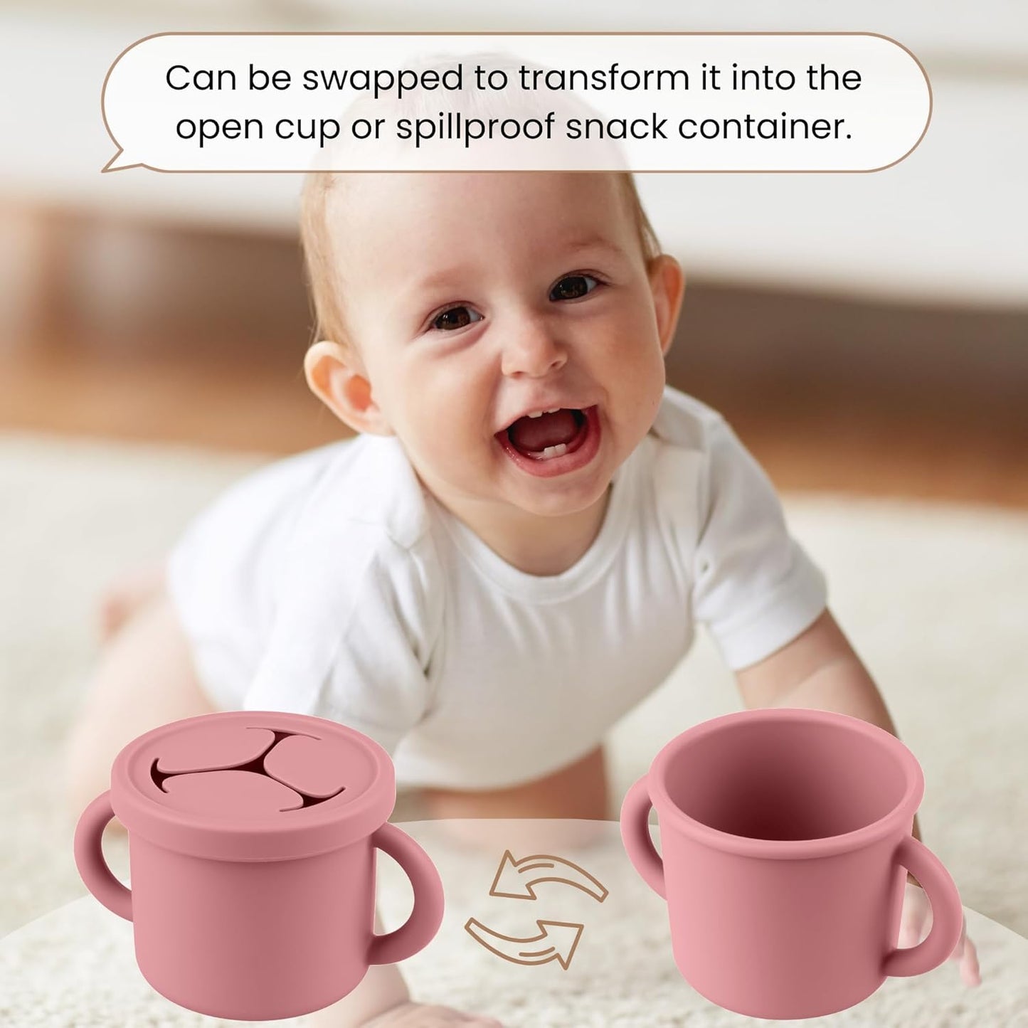 Snack Containers for Toddlers, Kids - 2 Pack Food Grade Silicone Snack Cups with Grip Handle