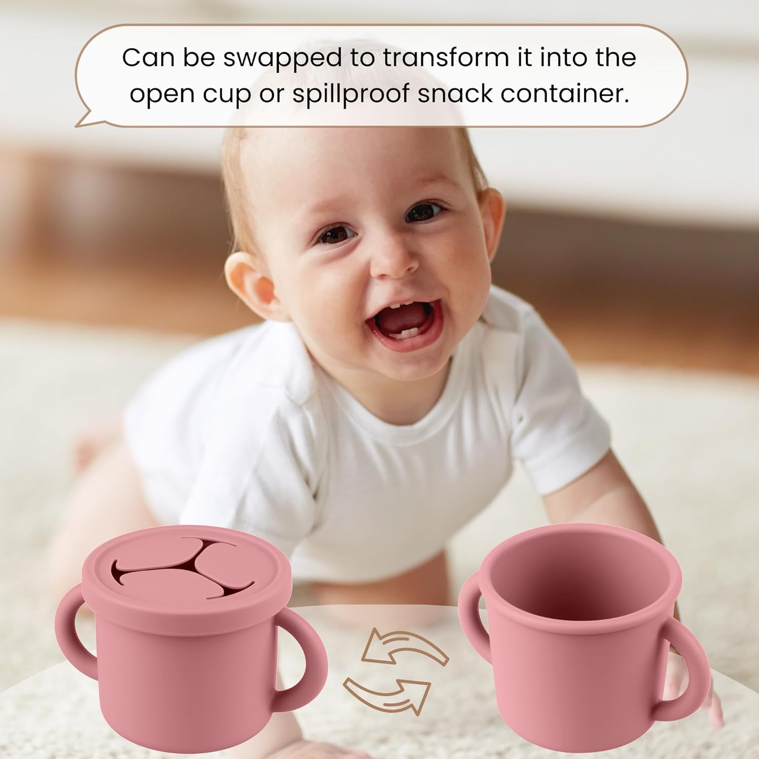 Snack Containers for Toddlers, Kids - 2 Pack Food Grade Silicone Snack Cups with Grip Handle