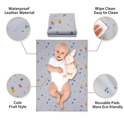 Vegan Leather Baby Changing Mat - Wipeable Portable Changing Pad, Foldable Travel Changing Mat for Baby, Newborns Toddlers Shower Gifts (Fruit,20"*28")