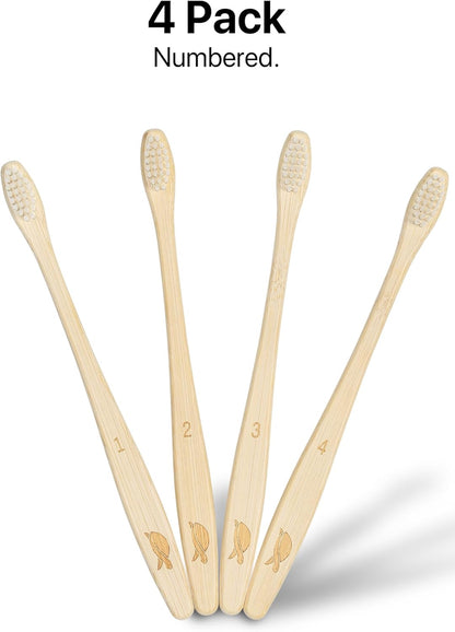 Sea Turtle Plant-Based Bristles, Compact Bamboo Toothbrushes, Soft Natural Toothbrush for Adults (4
