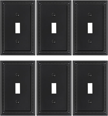 6-Pack Single Toggle Light Switch Cover Plate, Pearls Decorative Switch Plate Covers, Black 1 Gang Metal Wall Plate, Corrosion Resistant