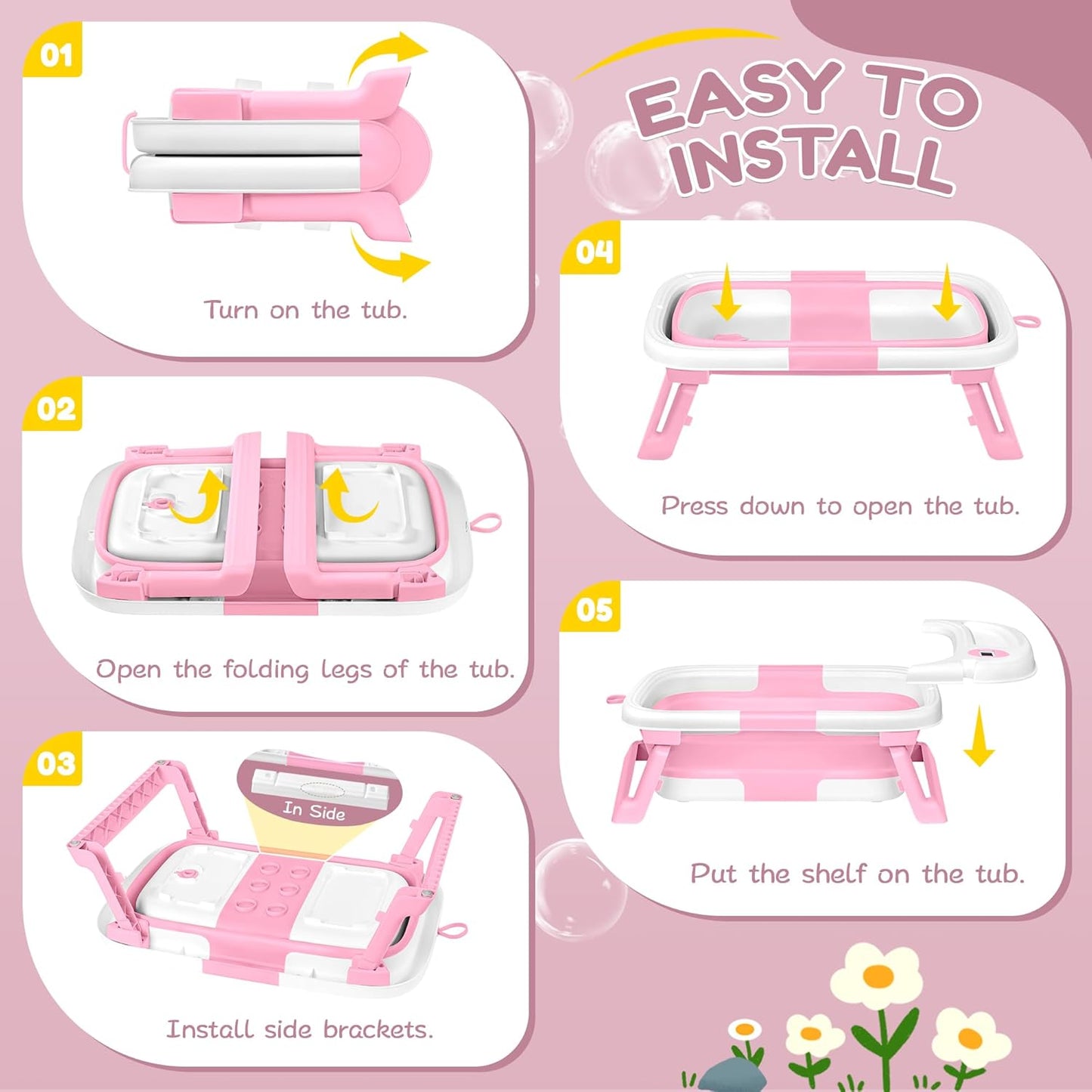 Collapsible Baby Bathtub,Baby Bath Tub with Thermometer & Soft Cushion,Baby Bathtub for Newborn to