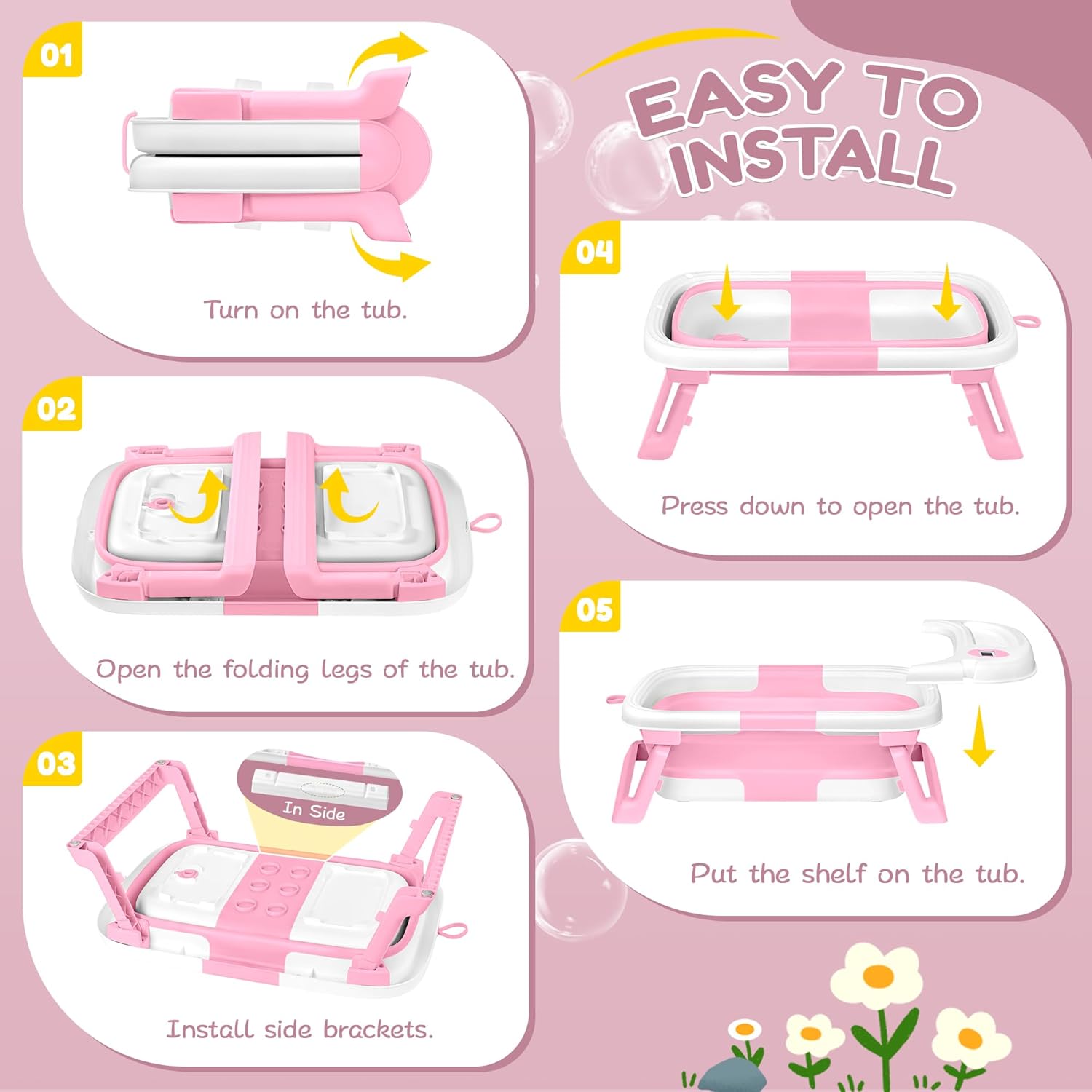 Collapsible Baby Bathtub,Baby Bath Tub with Thermometer & Soft Cushion,Baby Bathtub for Newborn to