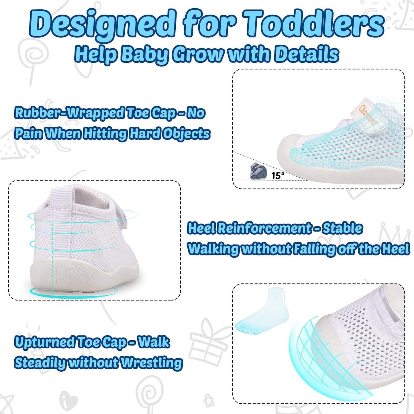 Baby First-Walking Shoes 1-4 Years Kid Shoes Trainers Toddler Infant Boys Girls Soft Sole Non Slip Cotton Canvas Mesh Breathable Lightweight TPR Material Slip-on Sneakers Outdoor