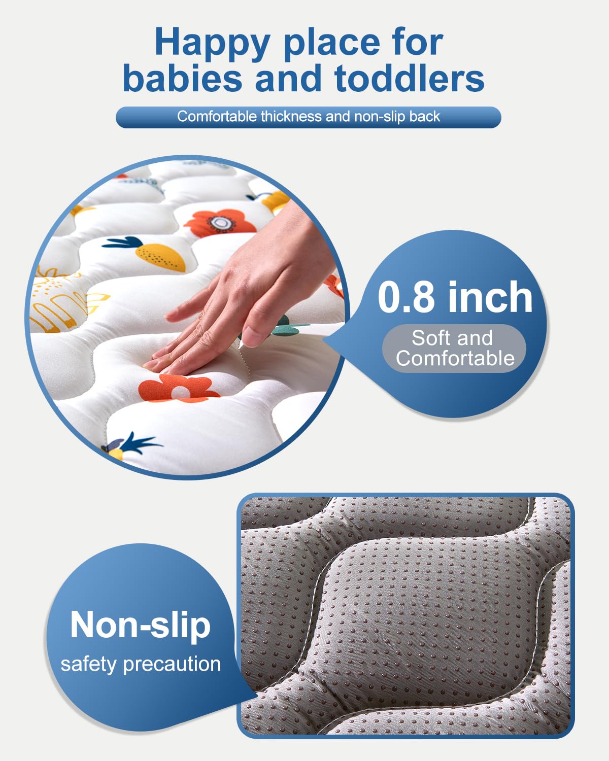 Odorless Premium Foam Baby Play Mat 47" x 47", Soft Microfiber Fabric Crawling Mat for Floor- Comfortable and Hypoallergenic, Non-Slip Cushioned Floor Playpen mat for Infants,Babies,Toddlers