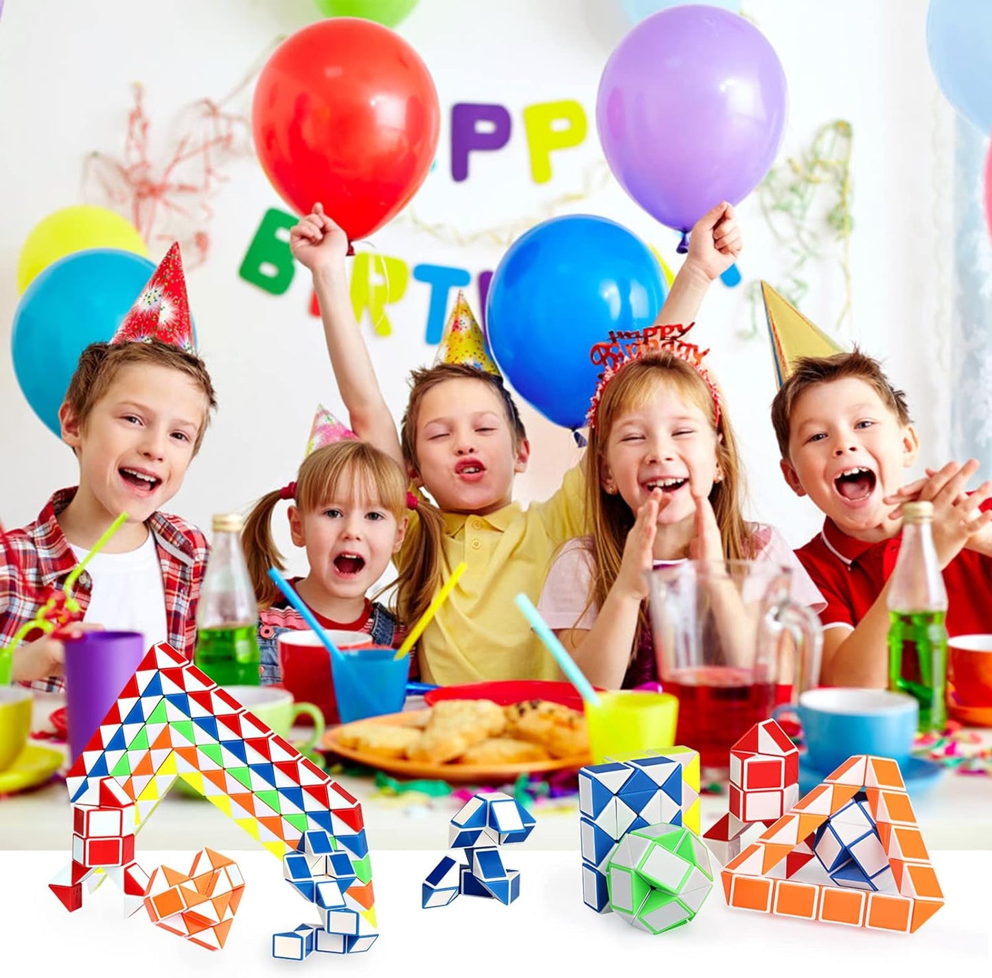 Ganowo 24 Pack Fidget Snake Cube, Mini Twist Puzzle Party Bag Fillers Bulk Toys for Kids Teens Birthday Stocking Stuffers Party Favors Supplies Goodie Bags Fillers (Yellow)