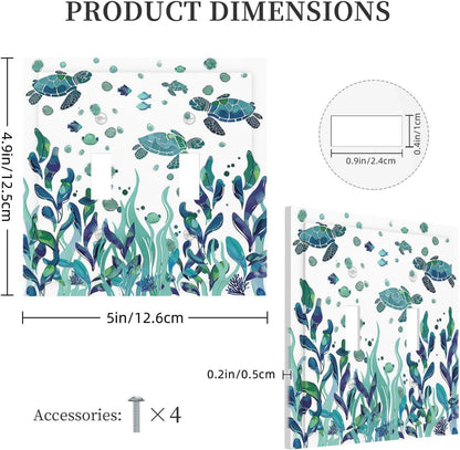 Decorative Switch Plates Vibrant Turtle Seagrass Watercolor Painting 2 Gang Double Toggle Outlet Light Switch Cover Wall Plate Electrical Faceplate for Bathroom living Room Decor