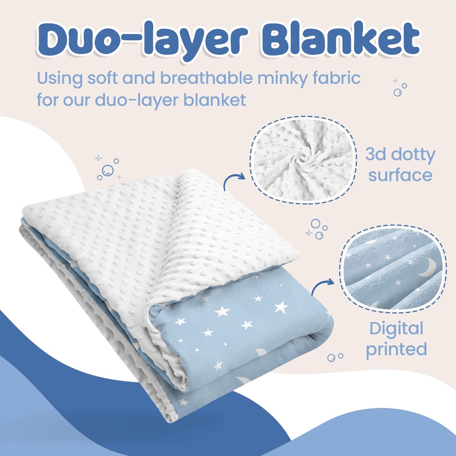 Star Baby Blanket 30 x 40 Inches for Boys Girls, Soft Plush Receiving Blanket with Dotted Back
