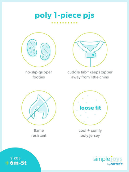 Simple Joys by Carter's Toddlers and Baby Boys' Loose-Fit Flame Resistant Fleece Footed Pajamas, Pack of 3