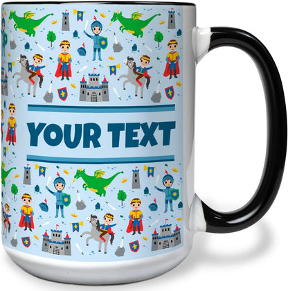 Personalized Mug for Kids - Princes - Custom Name/Text, Ceramic Hot Chocolate/Cocoa/Coffee Cup for Boys, Birthday/Christmas/Holiday Gift - 15 oz, Black Handle
