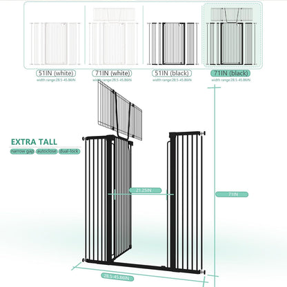 Jiprlak51 Extra Tall Cat Gate for Doorway – 28.5"-48.7" Extra Wide Pet Gate with Adjustable Cat Door Wide,Auto Close, Pressure Mounted, Pet Gate for Cats & Small Dogs, Hallway, Stairs, Kitchen