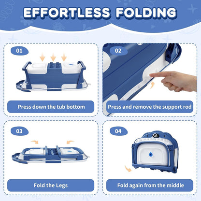 Baby Bathtub,Collapsible Baby Bath Tub with Thermometer & Soft Floating Cushion,Portable Travel