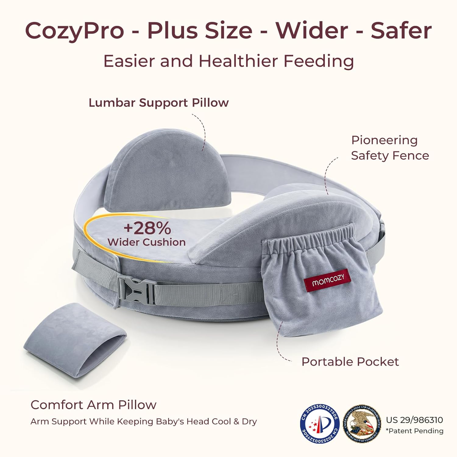 Momcozy CozyPro Nursing Pillow for Breastfeeding - All Around Ergonomic Comfort & Support