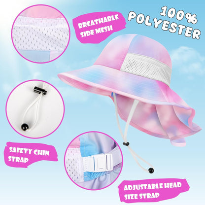 Toddler Baby Sun Hat Kids Summer UPF 50+ for Boys Girls Adjustable Beach Hats with Bucket Wide Brim Age 1-7 Years