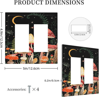 Moon Star Red Mushroom Forest Butterfly Green Plant Decorative Outlet Covers 2 Gang Double GFCI Rocker Electrical Wall Panels Light Switch Cover Plate for Kids Room Home Decor