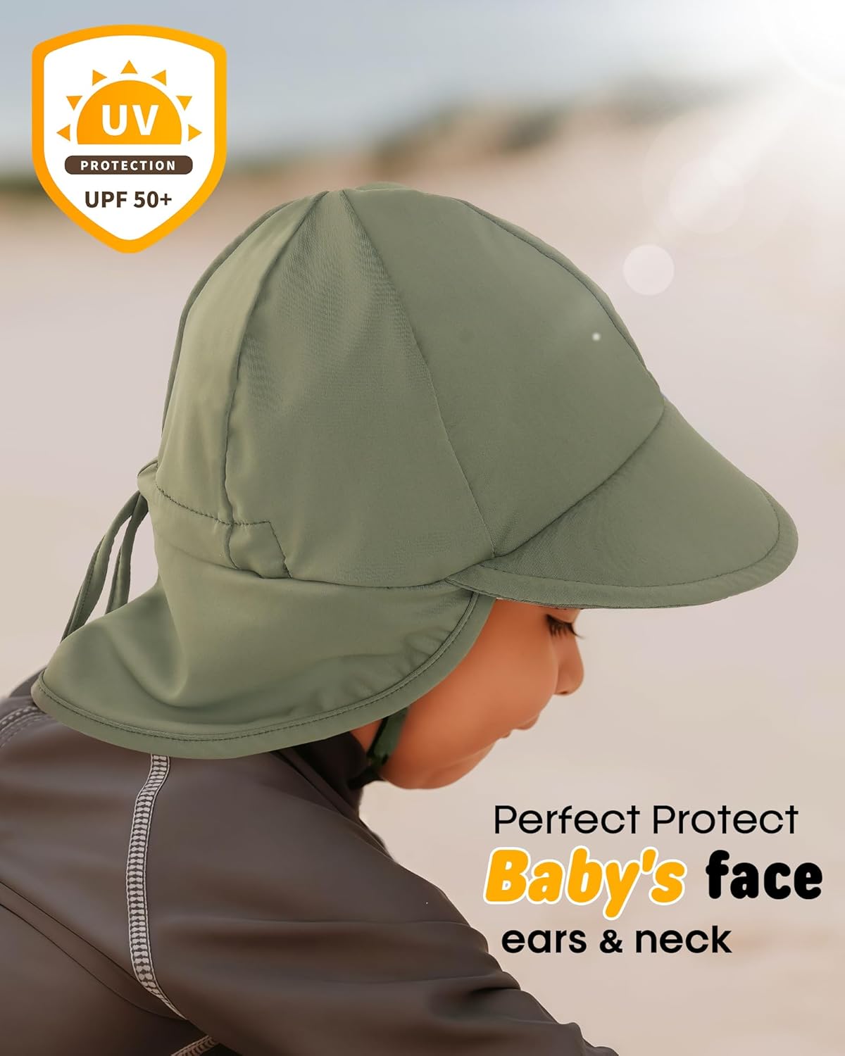 FURTALK Baby Sun Hat Summer Beach Hat UPF 50+ Adjustable Soft Baby Swim Hat with Neck Flap
