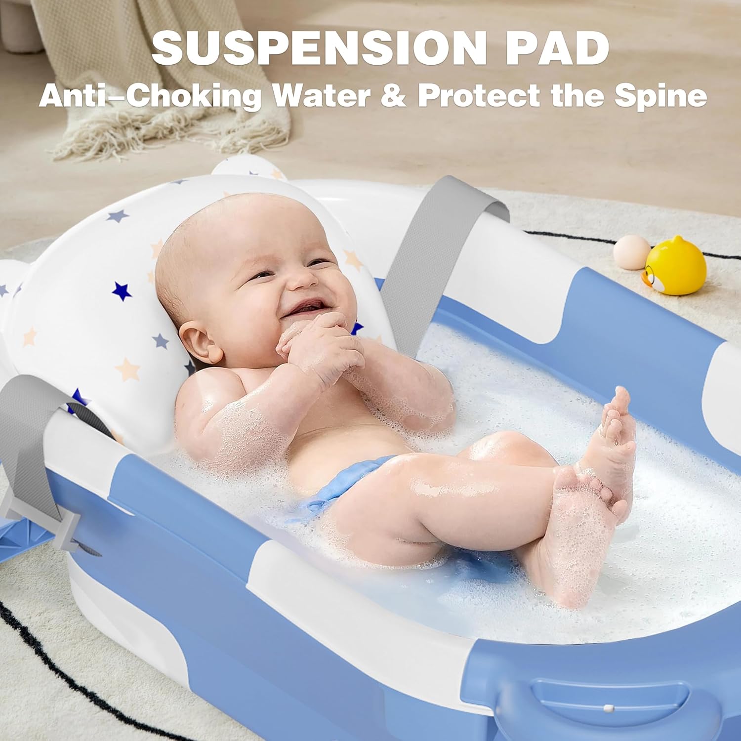 MoreFeel Collapsible Baby Bathtub for Newborn with Thermometer & 1 Hooded Towel & 1 Soft Floating