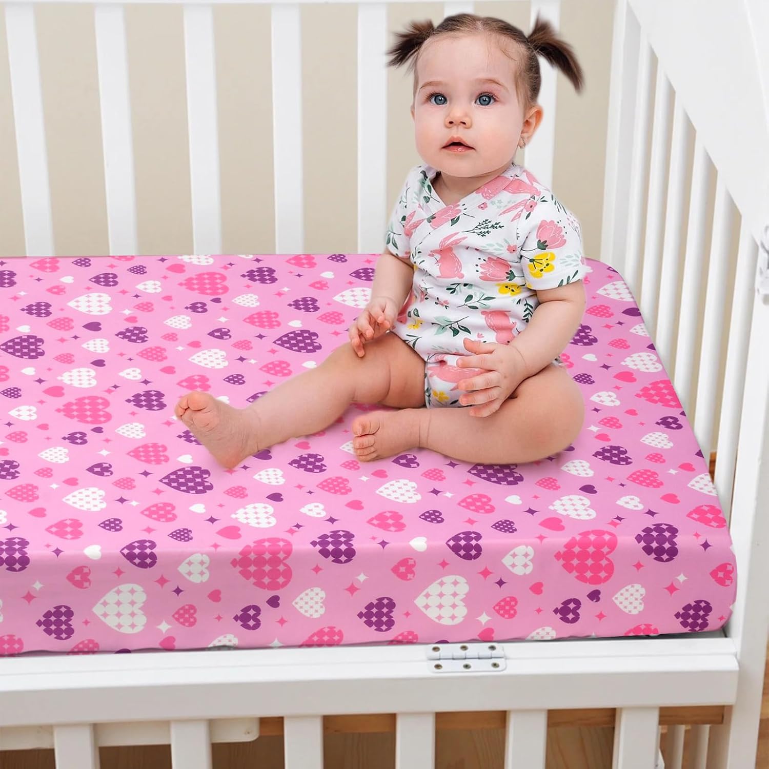 UOMNY Crib Sheet Heart Fitted Crib Sheets Baby Sheet for Standard Crib and Toddler Mattresses