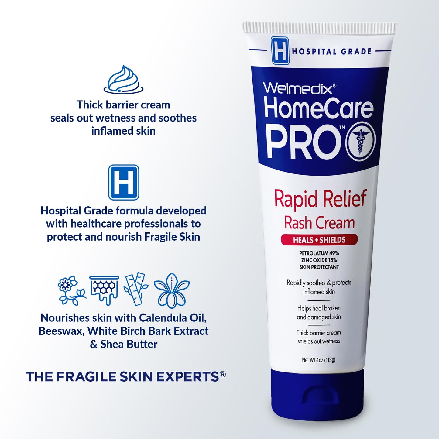 HomeCare PRO Rapid Relief Adult Diaper Rash Cream – Extra Thick, Moisturizing Barrier Cream for Incontinence and Healing/Zinc Oxide (4oz Tube)
