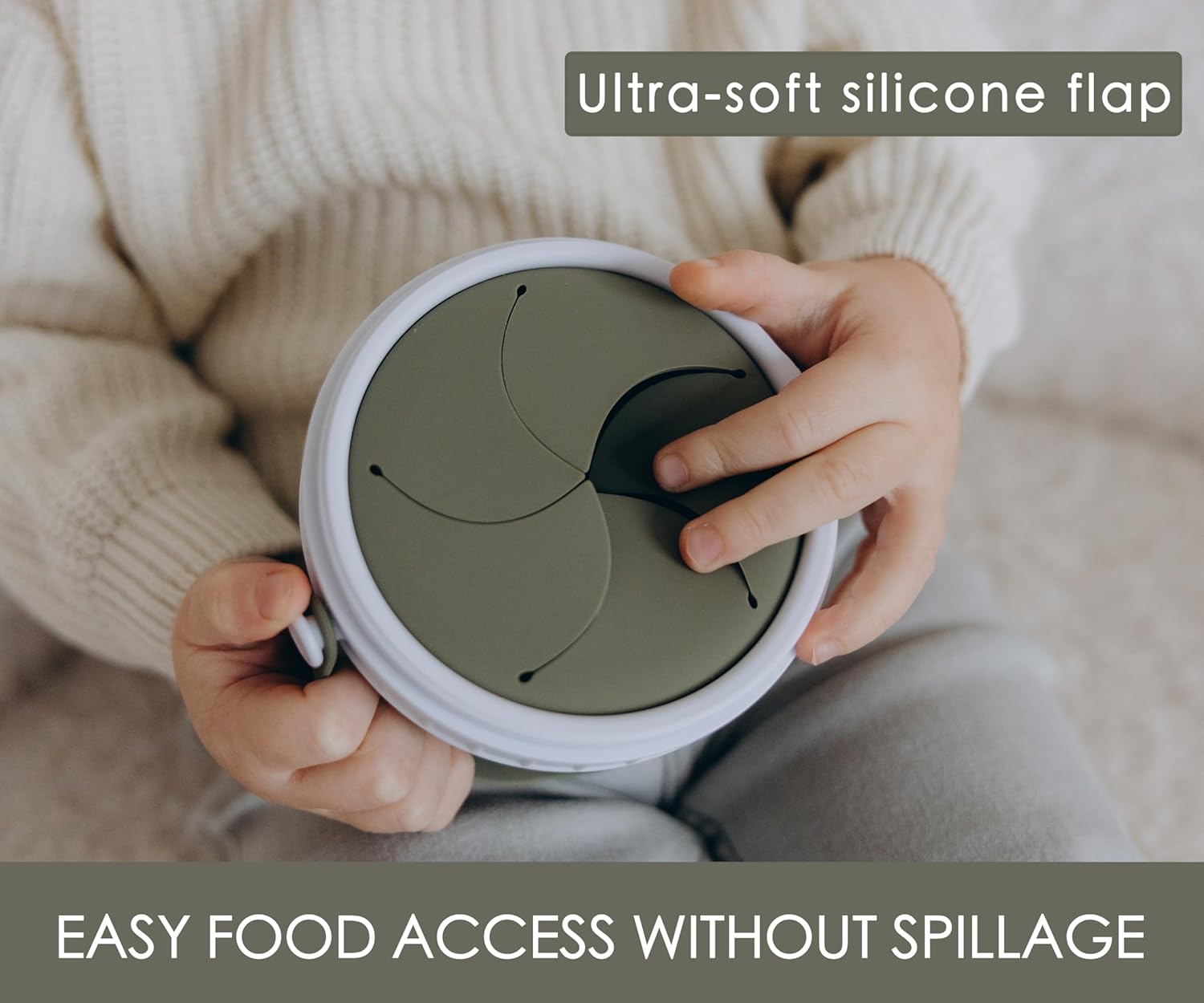 No Spill Silicone Toddler Snack Containers, Detachable Silicone Flap for Filling&Cleaning