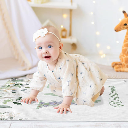 Personalized Baby Blanket with Name, Custom Floral Name Blanket Toddler Girls Soft Flannne Swaddling Blankets Customized Memorial Gift from Nana for Infant Newborn Shower
