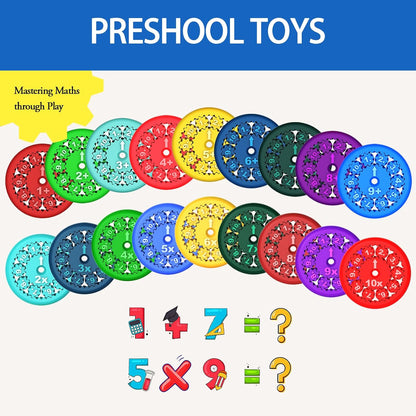 Math Fidget Spinners - 3D Printed, Educational Math Fact Fidget Spinner Toy - Learn Addition, Subtraction, Multiplication & Division - Perfect for Kids, Stimmers & Fidgeters (18pcs)