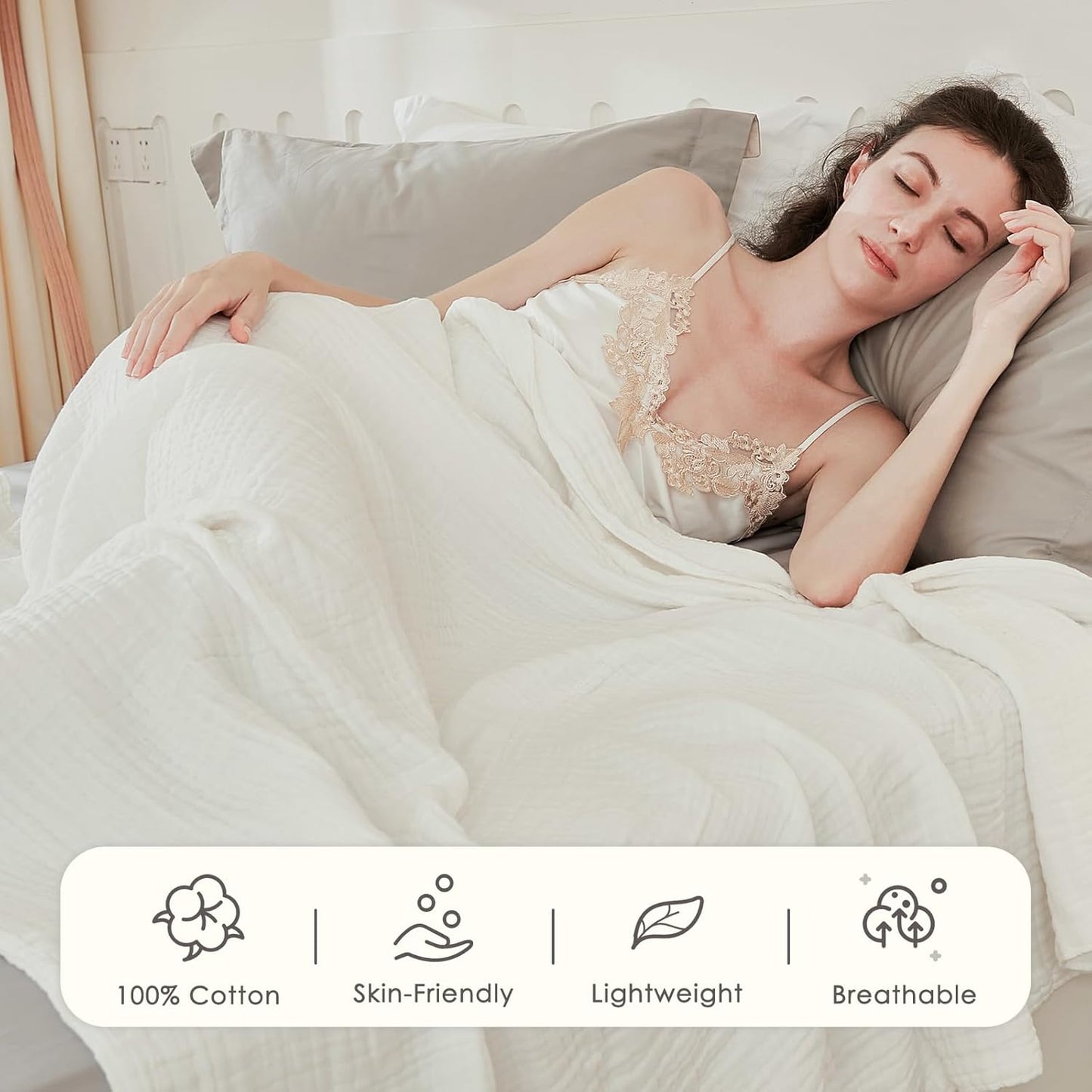 EMME Cotton Blanket Twin XL for Bed Soft Muslin Blankets 66"x90" Lightweight Breathable Layering Bedspread Coverlet All Season Gauze, White