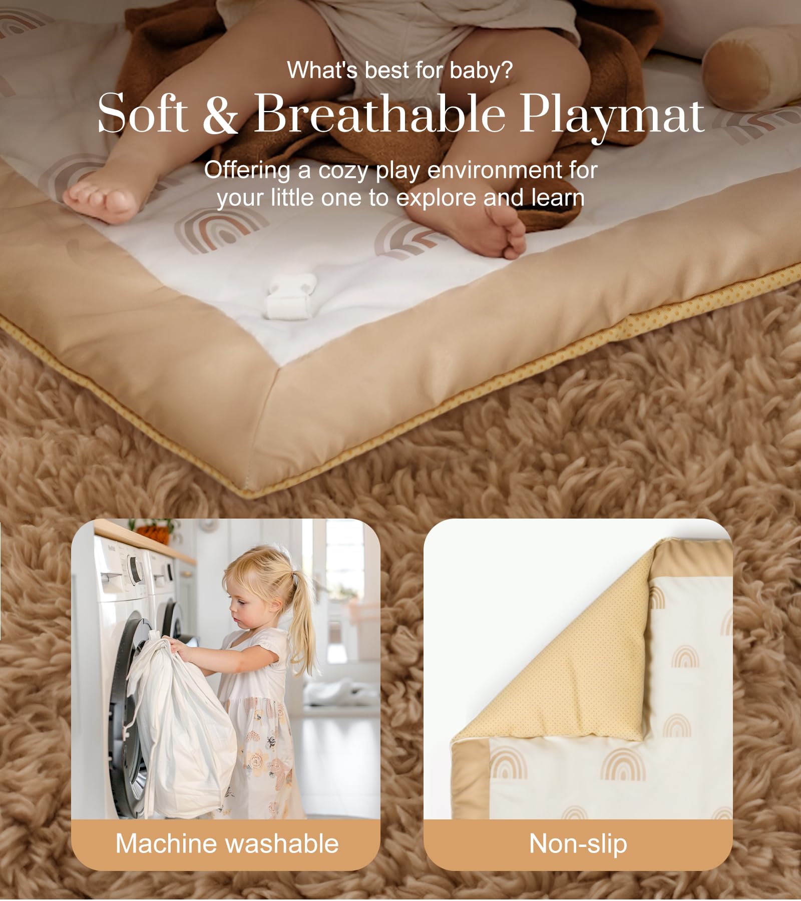 Mallify Washable Tummy Time Mat, Baby Play Gym with 6 Featured Toys and 12 Milestone Cards, Baby