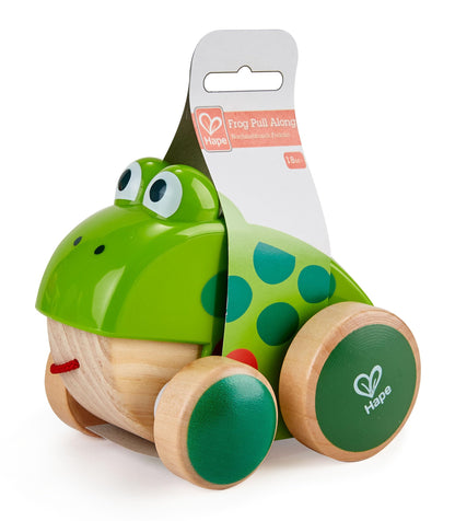 Hape Frog Pull-Along | Wooden Frog Fly Eating Pull Toddler Toy, Bright Colors