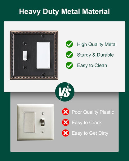 2-Pack Combo Toggle/Decorator Light Switch Cover Plate, Pearls Decorative Electrical Outlet Covers, Metal Wall Switch Plates and Outlet Covers, Aged Bronze