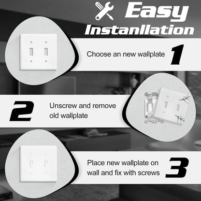 Decorator Wall Plate Double Toggle Light Switch Plate Outlet Cover,Unbreakable Polycarbonate Thermoplastic, White (10-Pack, Double Toggle-White)
