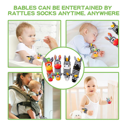 Baby Toys 0-6 Months,High Contrast Baby Toys for Newborn, 8 Pcs, Animal Wrist & Foot Rattles Socks Set, Sensory Rattle Toys for 0-12 Months, Babies Boy Girl Gifts
