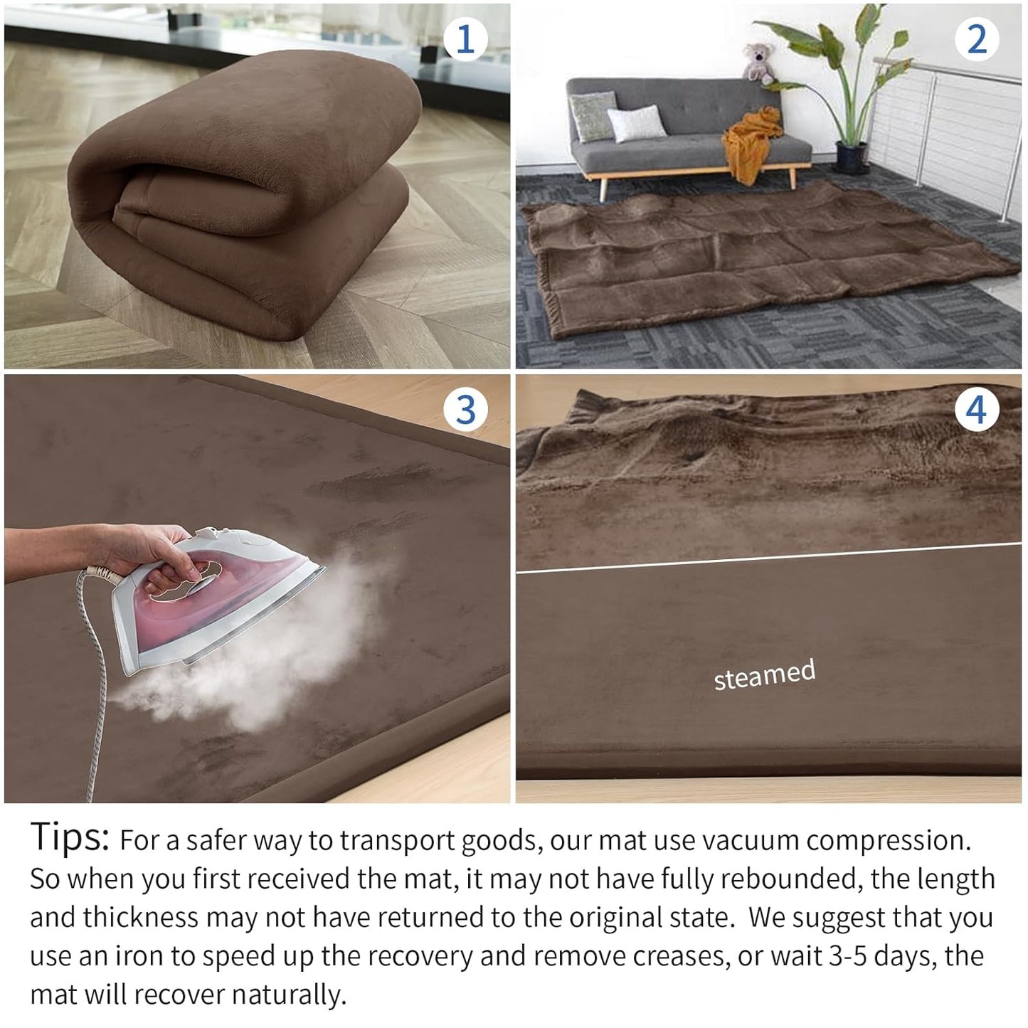 Baby Play Mat for Floor,1.3" Thick Memory foam Tummy Time Mat for Toddlers,Infants,kids,Water-Repellent Soft Nursery Rug ,79"×79" Extra Large Non Slip for Crawling&Yoga,Tatami Style for Living Room(Dark Brown)