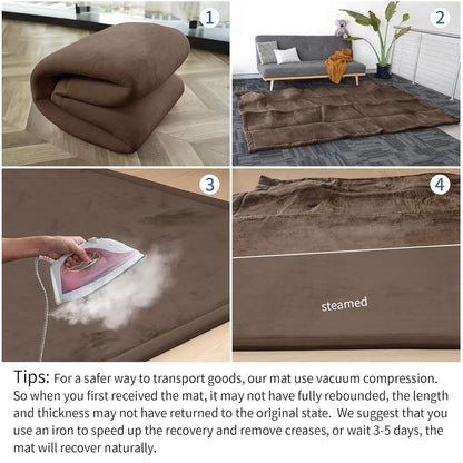 Baby Play Mat for Floor,1.3" Thick Memory foam Tummy Time Mat for Toddlers,Infants,kids,Water-Repellent Soft Nursery Rug ,79"×79" Extra Large Non Slip for Crawling&Yoga,Tatami Style for Living Room(Dark Brown)