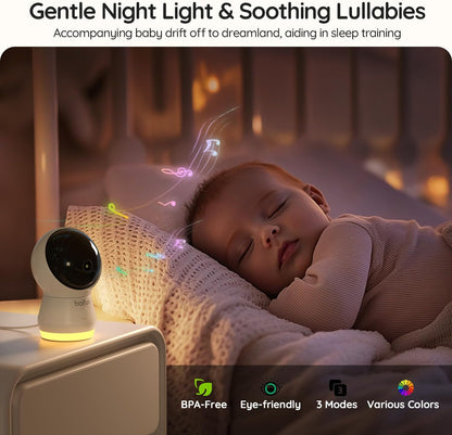 BOIFUN 5.5" AI 4MP Baby Monitor Pro Max: App (Wi-Fi) and Monitor (No Wi-Fi) Control, Upgrade AI Detection (Tummy Sleeping & Face Area), Colorful Night Light, 360° Camera, Motion & Sound Detection