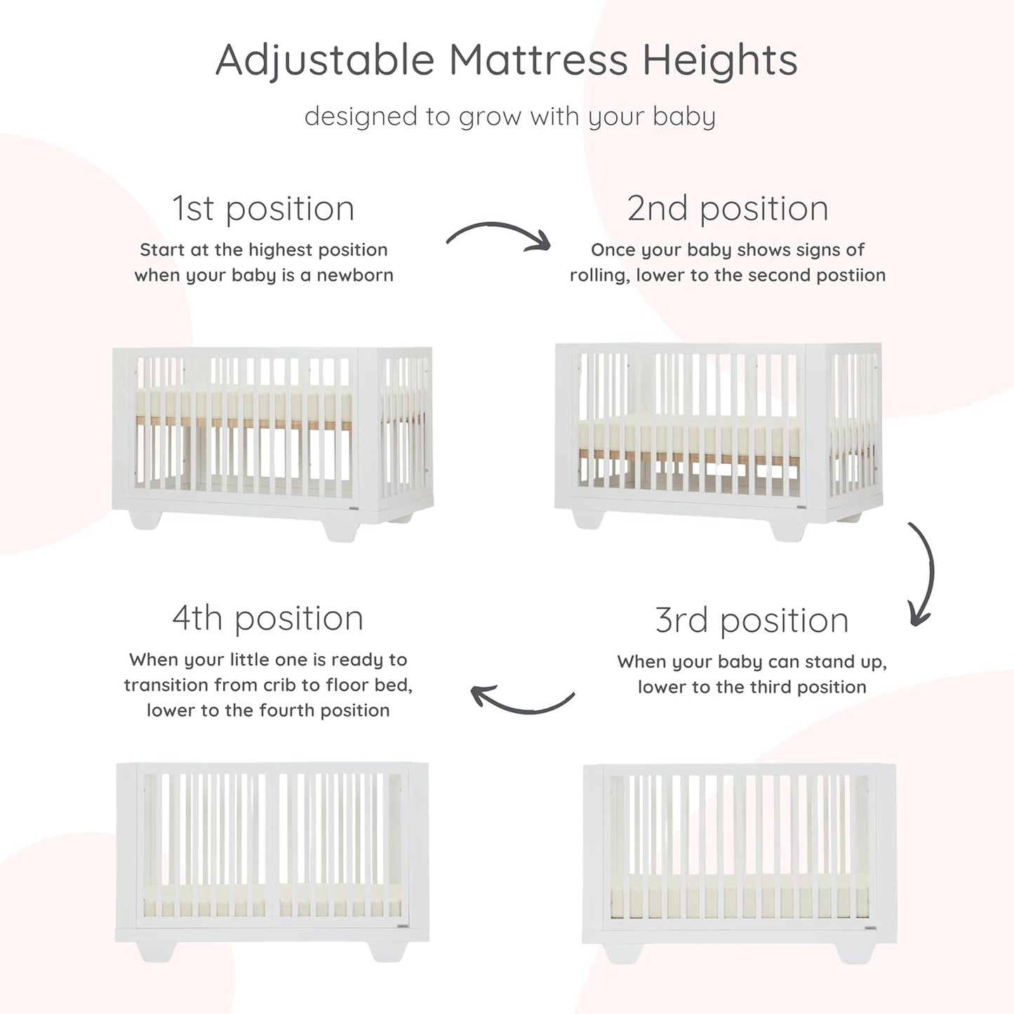 dadada Spirit 8 in 1 Convertible Crib to Toddler Bed & Floor Bed, Made in Italy, Greenguard Gold