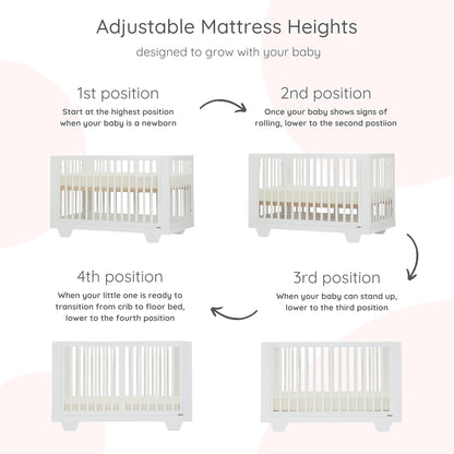 dadada Spirit 8 in 1 Convertible Crib to Toddler Bed & Floor Bed, Made in Italy, Greenguard Gold