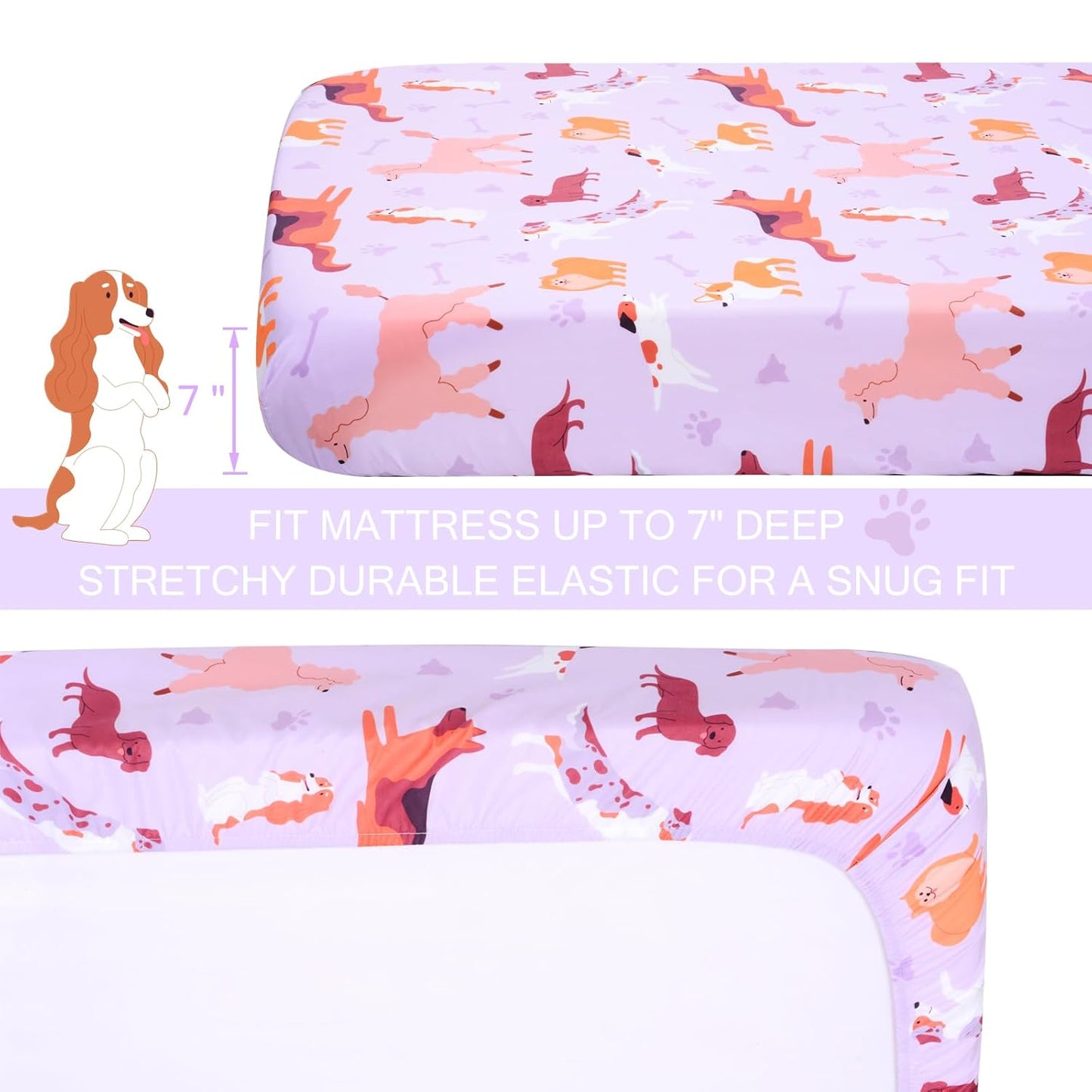 UOMNY Crib Sheet 52x28 Baby Sheet for Girls Breathable Dog Fitted Crib Sheet for Standard Crib and