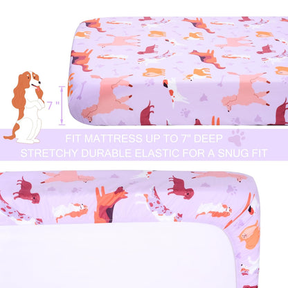 UOMNY Crib Sheet 52x28 Baby Sheet for Girls Breathable Dog Fitted Crib Sheet for Standard Crib and