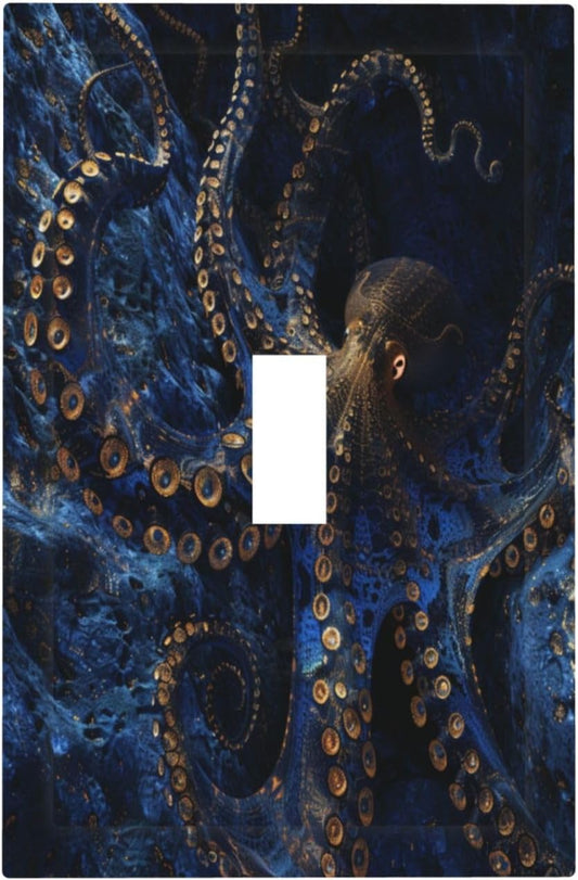 Decorative Switch Covers Plate Horror Night Blue Ocean Evil Octopus 1 Gang Wall Plate Unique Single Toggle Wall Cover Plate Jumbo Electrical Light Switch Plate Faceplate for Home Decor