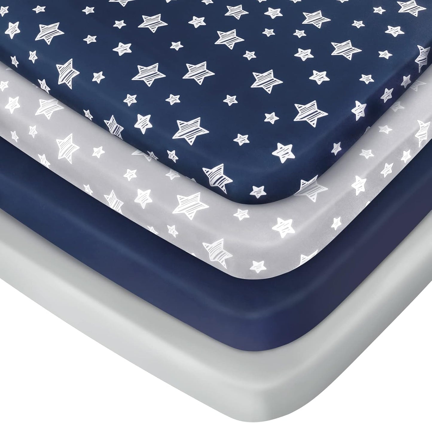 Pack and Play Sheets Boys, 4 Pack Mini Crib Sheets, Stretchy Pack and Play Playard Fitted Sheet
