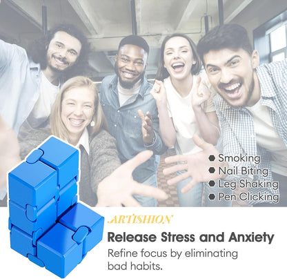 ARTIARTISHION Fidget Cube, Durable Nylon Infinity Desk Toy, Skin-Friendly Handheld Gadget, Mini Stress-Relief Adult Fidget Toy for Anxiety Alleviation （Blue）