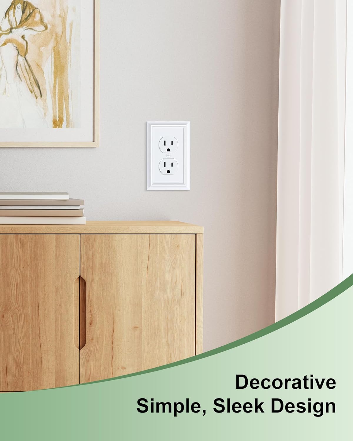 6-Pack Duplex Outlet Cover Plate, Decorative Pure White Switch Plates and Outlet Covers, Natural