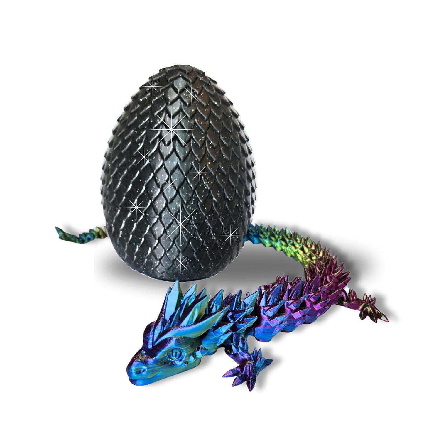 Big 20" Color-Morphing Dragon with Magic Sparkle Egg (Improved Design) Made in USA | Articulated 3D Dragon Eggs with Dragon Inside (RAINBOW & BLACK EGG)