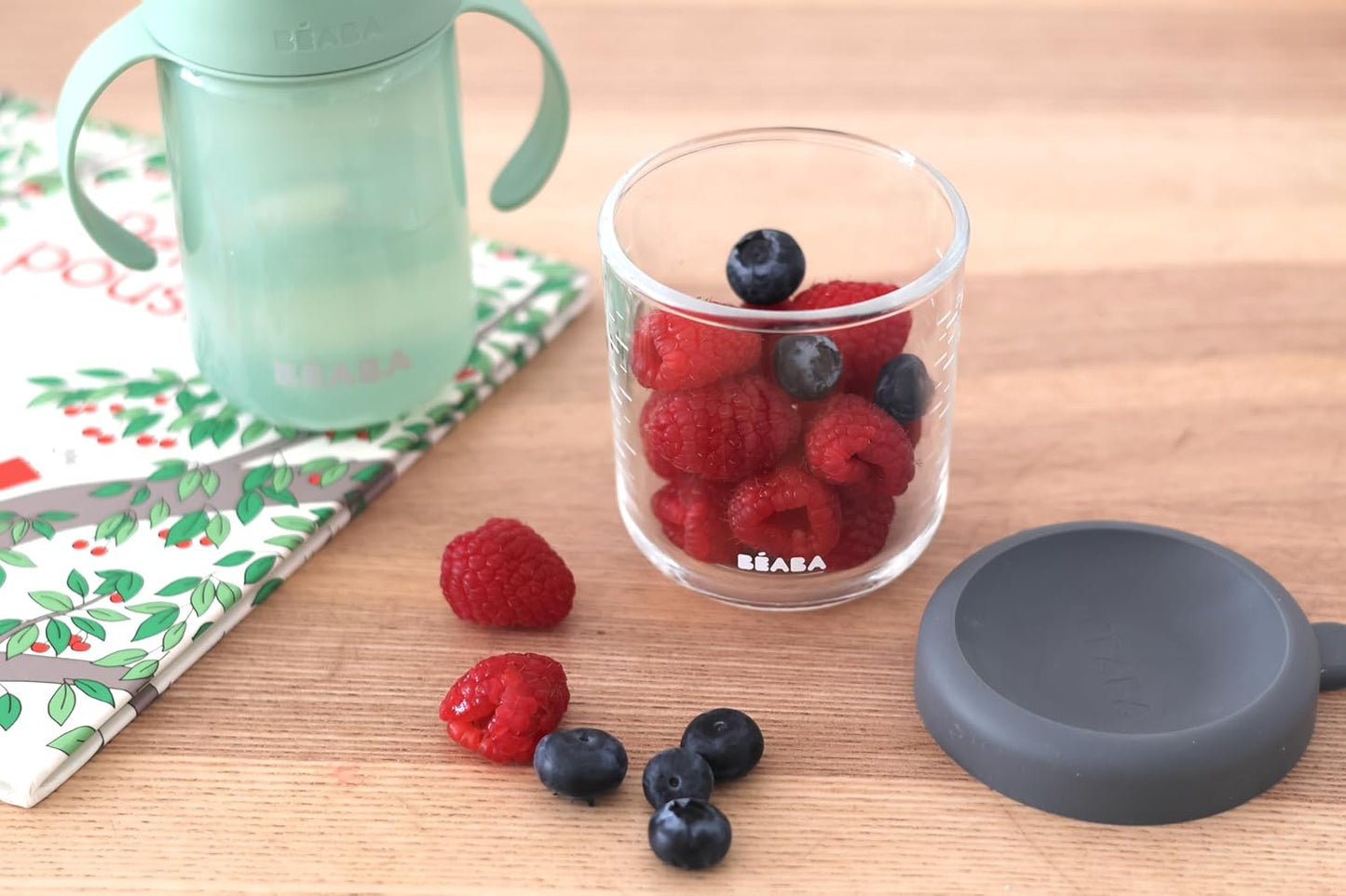 BEABA 8 oz Glass Baby Food Jars with Soft Silicone Air Tight Lids, Glass Storage Containers with