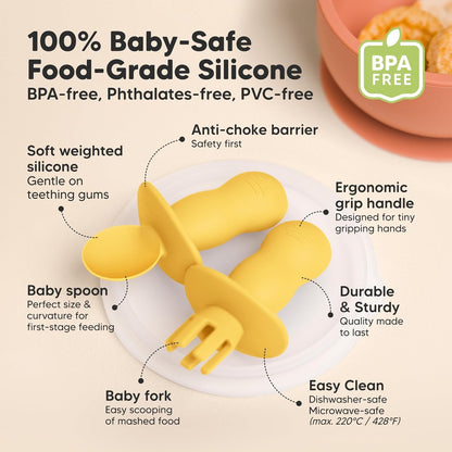 KeaBabies 4-Pack Silicone Baby Spoons and Forks Set - Baby Led Weaning Utensils 6-12 Months, Self Feeding Toddler Spoon & Fork for Training, Teething, Easy to Hold, BPA-Free Silicone (Valiant)