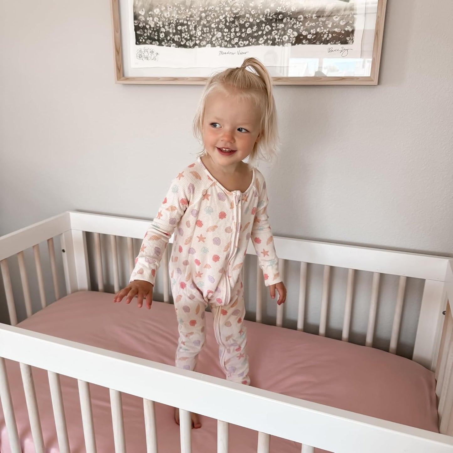 Baby Girls Crib Sheets | 2 Pack Floral & Solid Pink Ultra-Soft Bedding for Crib Mattress and